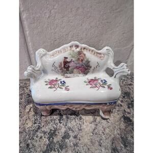 Occupied Japan Porcelain Miniature Couch w Roses, Doll Furniture 1940’s READ